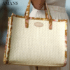 Sac Violette raphia et cuir fleurie beige