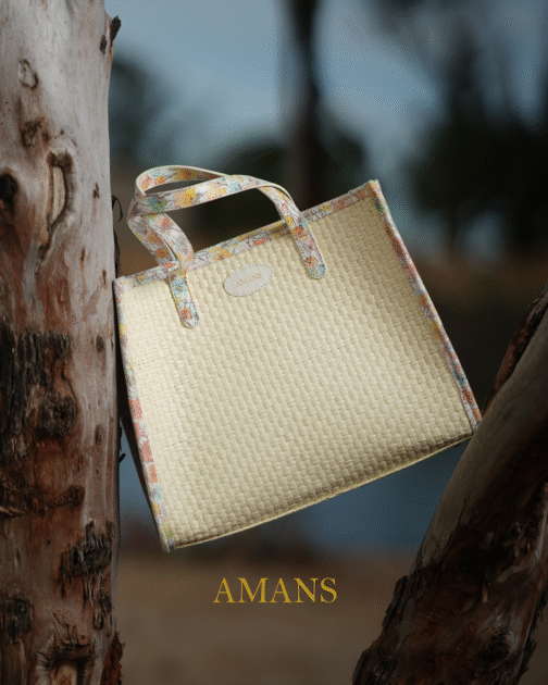 Sac Violette raphia et cuir fleurie blanc – Image 2