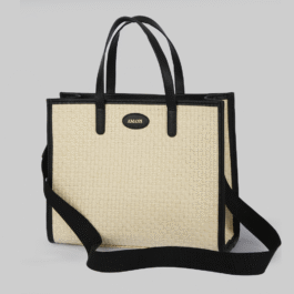 Sac Violette raphia et cuir noir