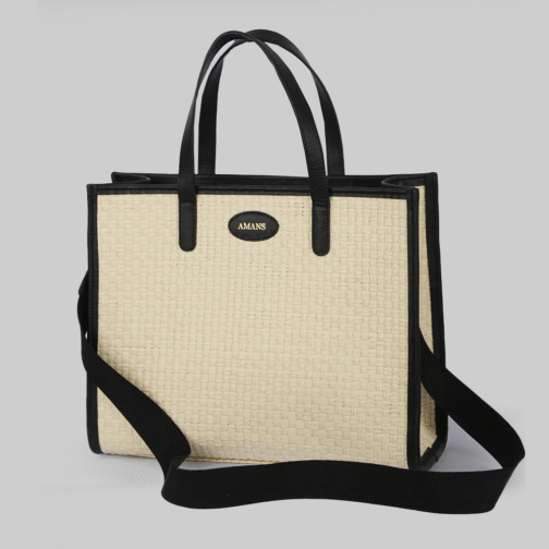 Sac Violette raphia et cuir noir