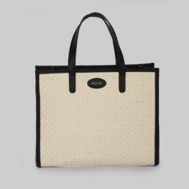 Sac Violette raphia et cuir noir